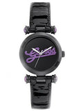 GUESS Women's On Trend Iconic Style Purple Glitz Logo Dark Patent Leather Strap Watch U0057L6