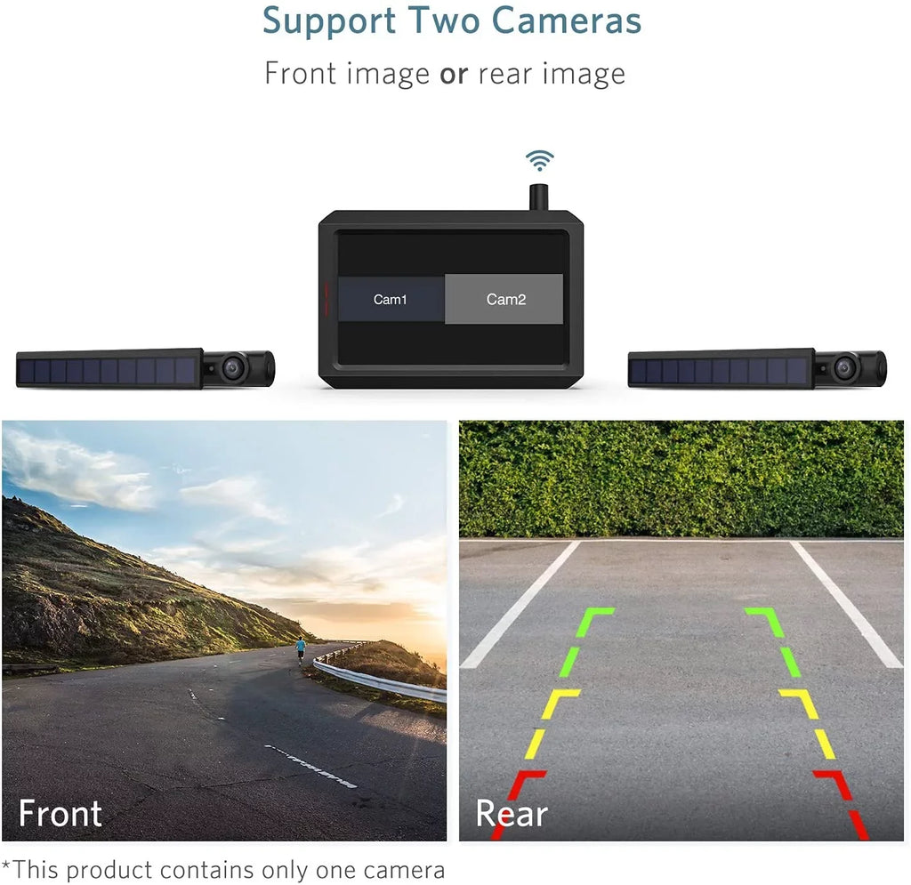 Cars Wireless Digital Backup Camera Solar Panel Kit with HD Monitor, Supports 2 Rear View Backup Cameras Systems Easy Installation