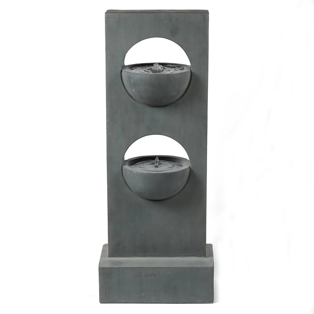 HomeStock Vintage Visions Gray Cement Column Two Tier Bowl Bubbler Outdoor Fountain