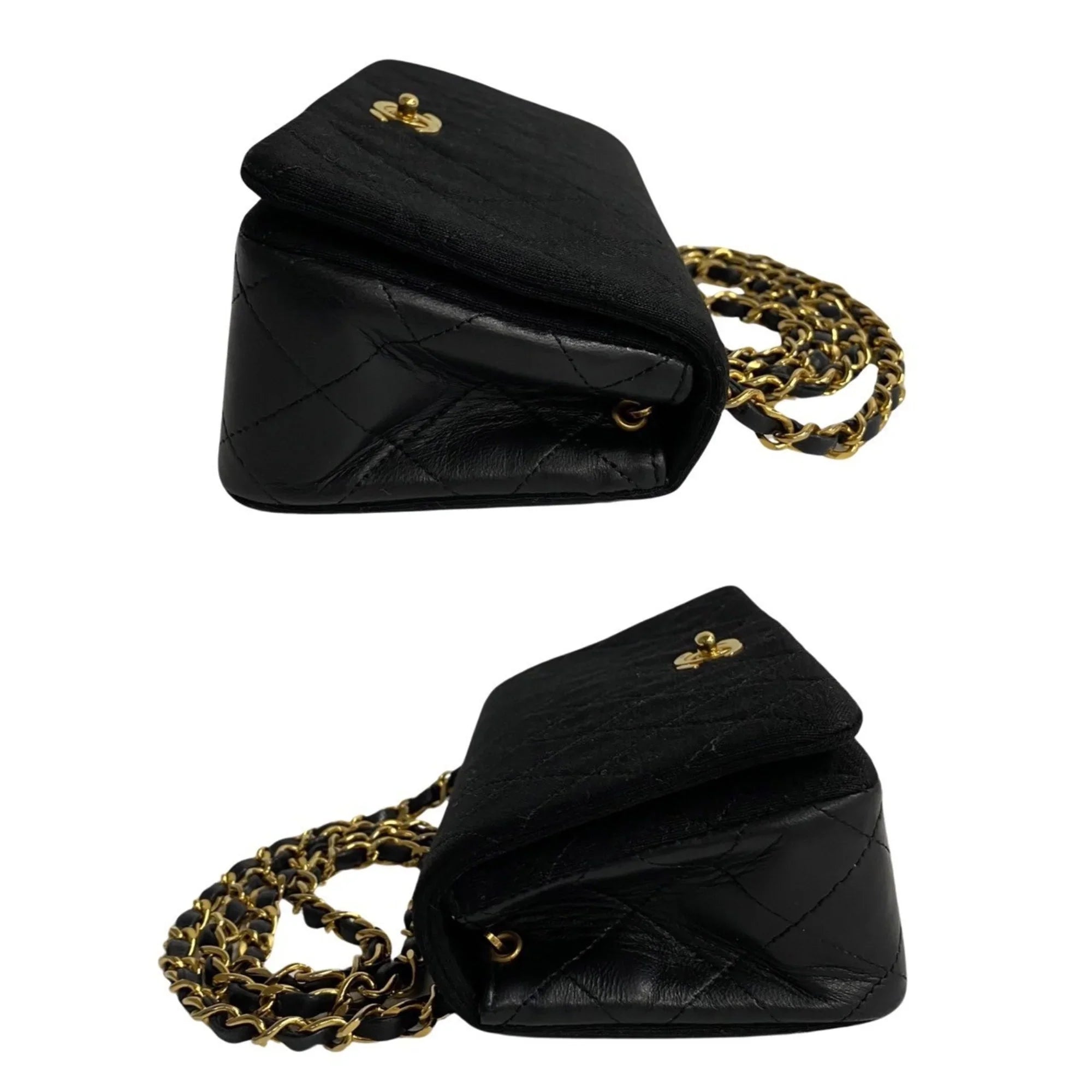 Pre-Owned CHANEL Matelasse Cotton Lambskin Turnlock Full Flap Chain Shoulder Bag Dark 73960 (Good)