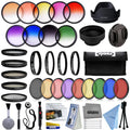 Opteka 58mm Professional 9pc Solid and Graduated Filter Accessory Bundle with 5pc Filter kit (UV-CPL-FL-ND4-10x), 4pc Macro Lens Set (+1,+2,+4,10x), Tulip & Rubber Lens hoods + Cleaning kit and More