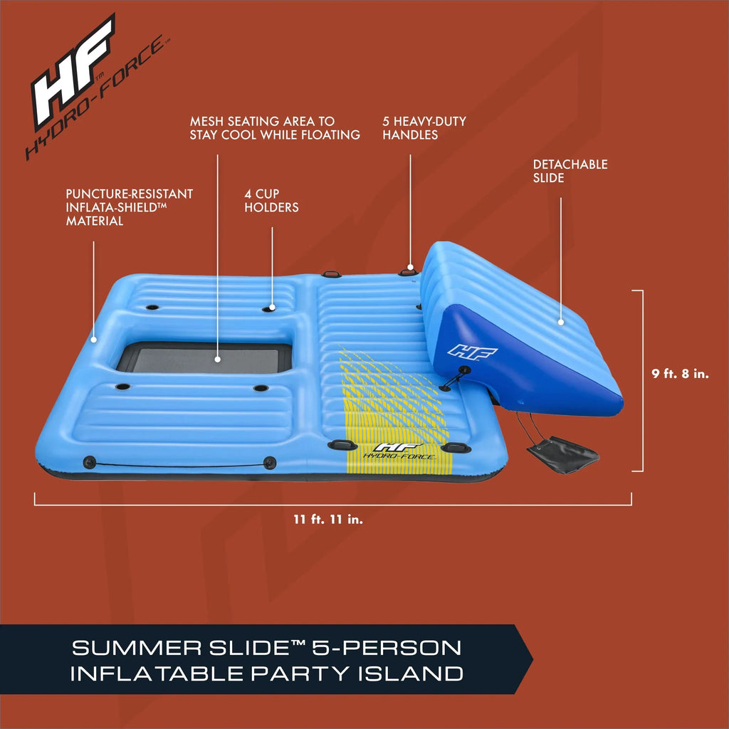 Bestway Hydro Force Summer Slide 5 Person Inflatable Activity Island, Blue