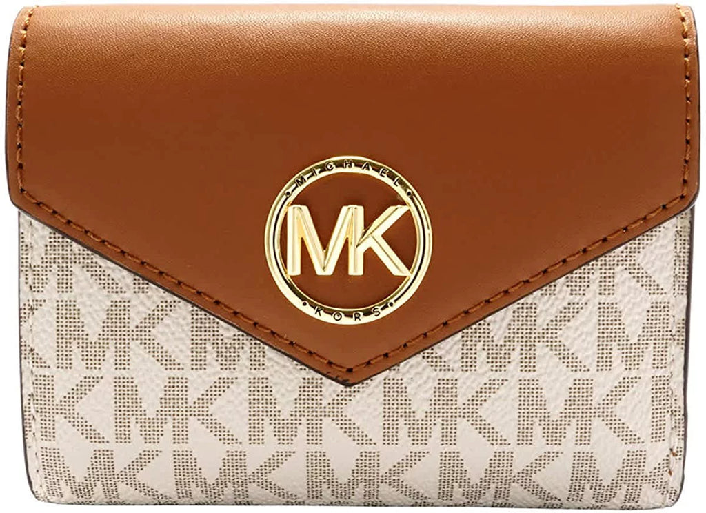 Michael Kors Ladies Signature Logo Carmen Medium Envelope Tri-Fold Wallet - Vanilla/Acorn