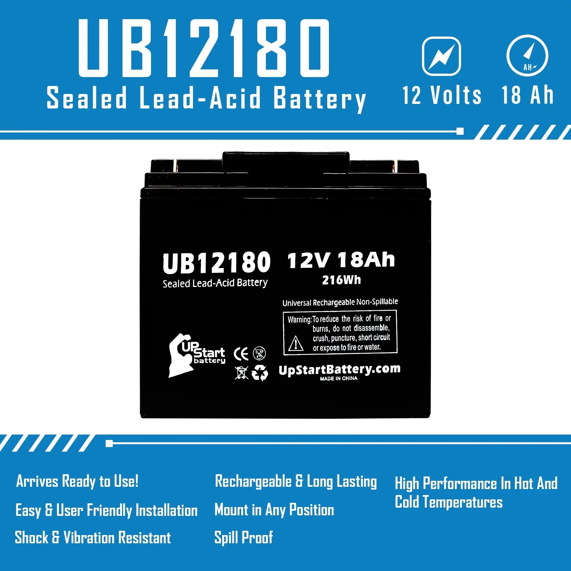 3x Pack - Compatible Eagle Pitcher CF12V18 Battery - Replacement UB12180 Universal Sealed Lead Acid Battery (12V, 18Ah, 18000mAh, T4 Terminal, AGM, SLA)