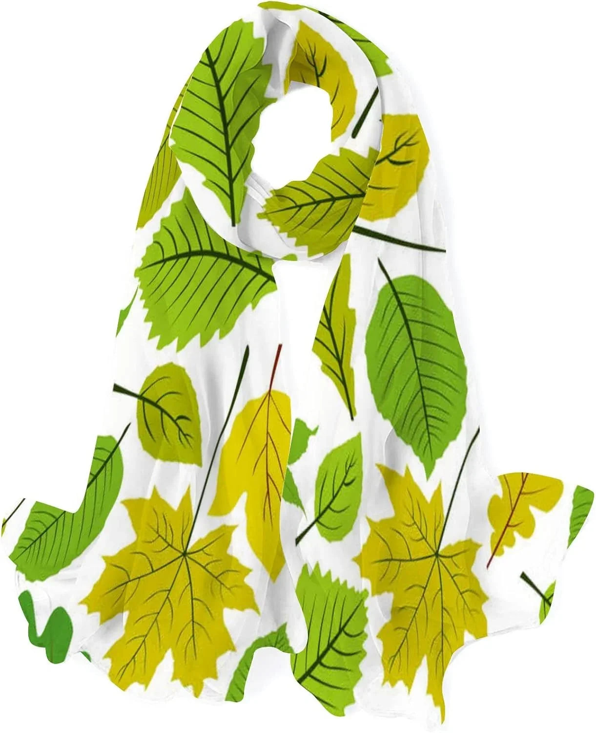 Hyjoy Beautiful Natural Leaves Long Silk Neck Scarf Load Shawl Wrap Scarves for Women Girls