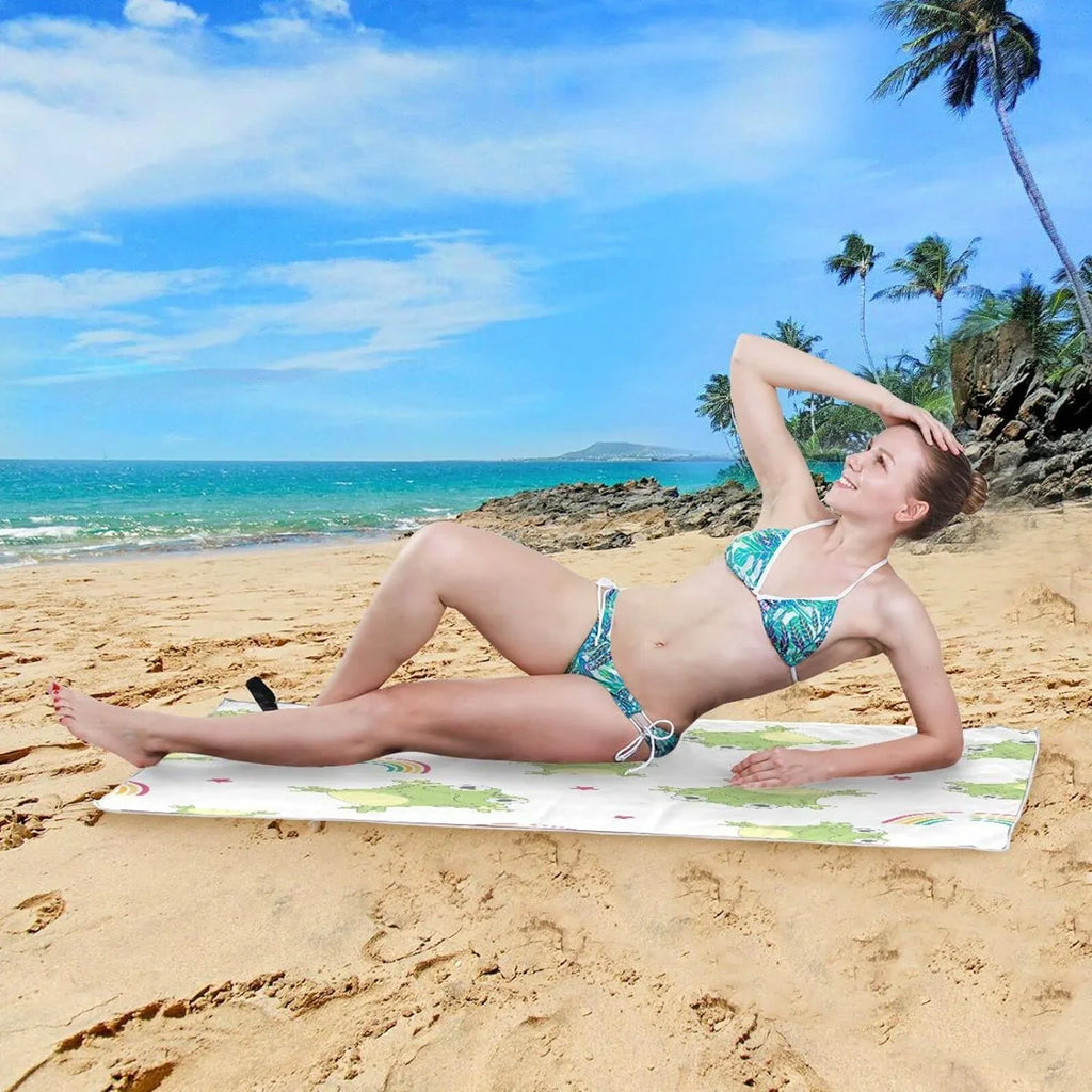 Bestwell Cartoon Frogs Beach Towel Oversized Towel Blanket, Thin Mass Microfiber Sand Free Quick Dry Towel, 31”X71” Multipurpose Pool Bath Yoga Swim Shower Towel