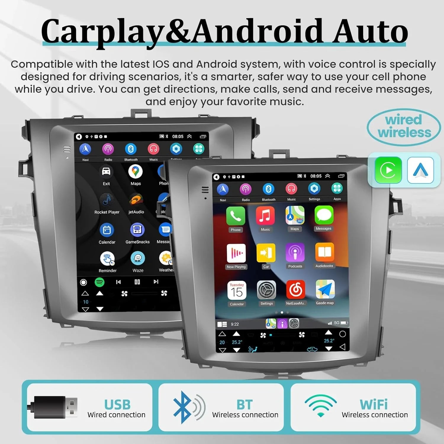 THONZER 9.7 Inch Android Car Stereo for Corolla 2006-2013 with Carplay and Android Auto - Touchscreen Radio GPS WiFi HiFi Mirror Link USB SWC + AHD Backup Camera 2+32G