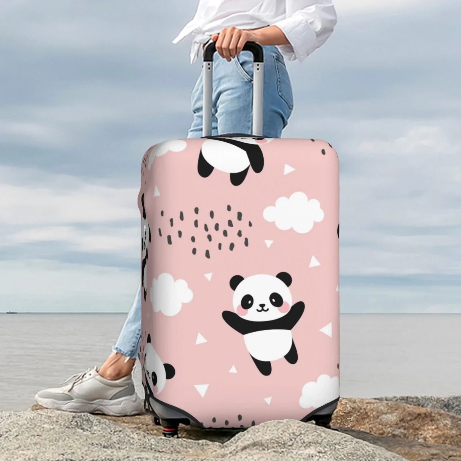 Bingfone Panda Flying In The Sky Between Clouds And Star Luggage Cover Washable Suitcase Cover Protector Anti-Scratch Suitcase Cover Fits 18-32 Inch Luggage