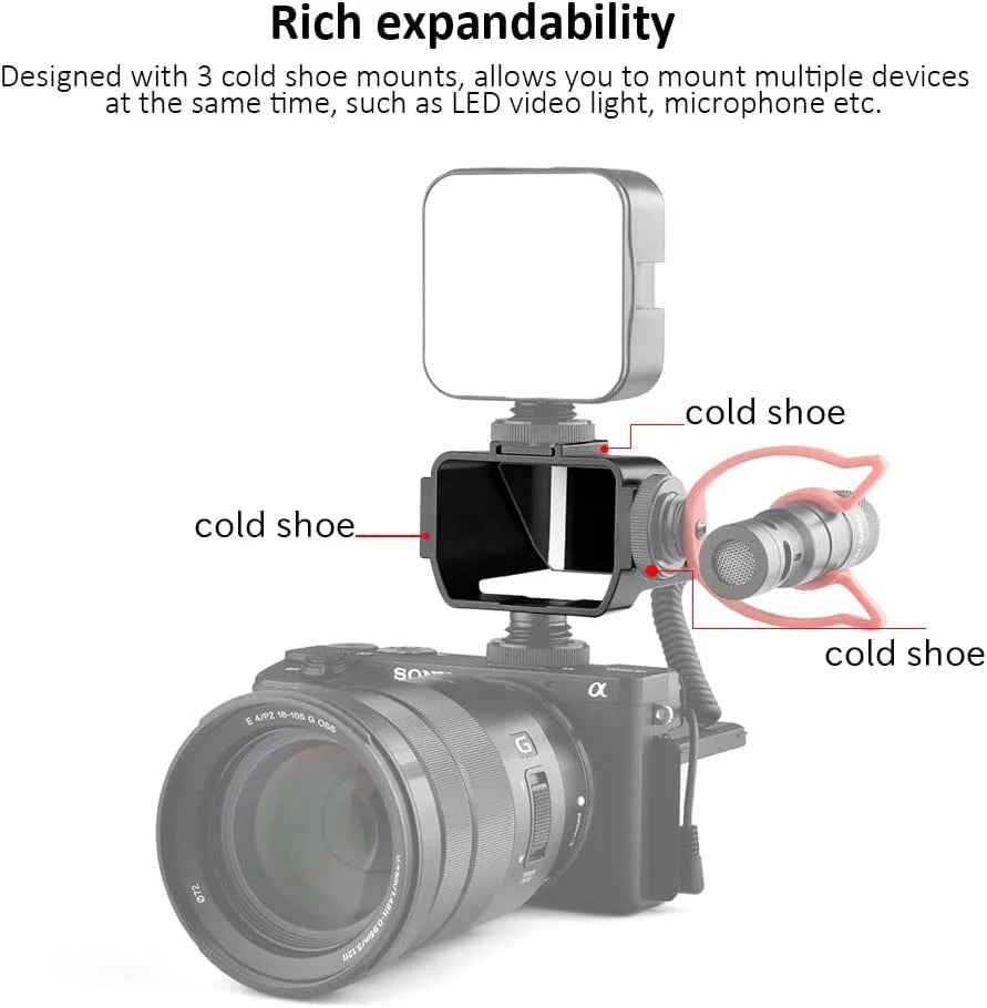 Camera Vlog Selfie Flip Screen, Cold Shoe Mic Light Mount Adapter for A7RIV A7RIII A7RII A7III A7II A6000 A6300