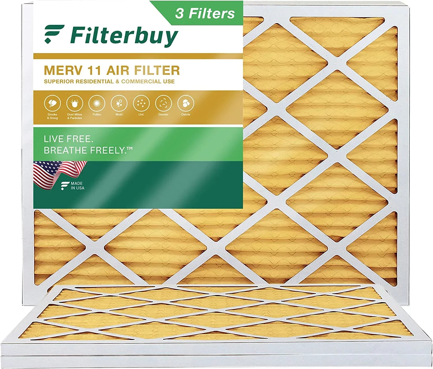 Filterbuy 16.38x21.5x1 MERV 11 Pleated HVAC AC Furnace Air Filters (3-Pack)