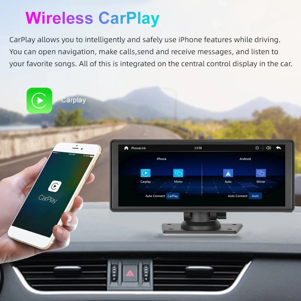 Polarlander Wireless Carplay Car Stereo GPS Navigation, 9.3 Inch Touch Car Play Screen Audio Car Radio Receiver with Android Auto, Bluetooth,Backup Camera, Recorder AUX, TF, Multimedia Player