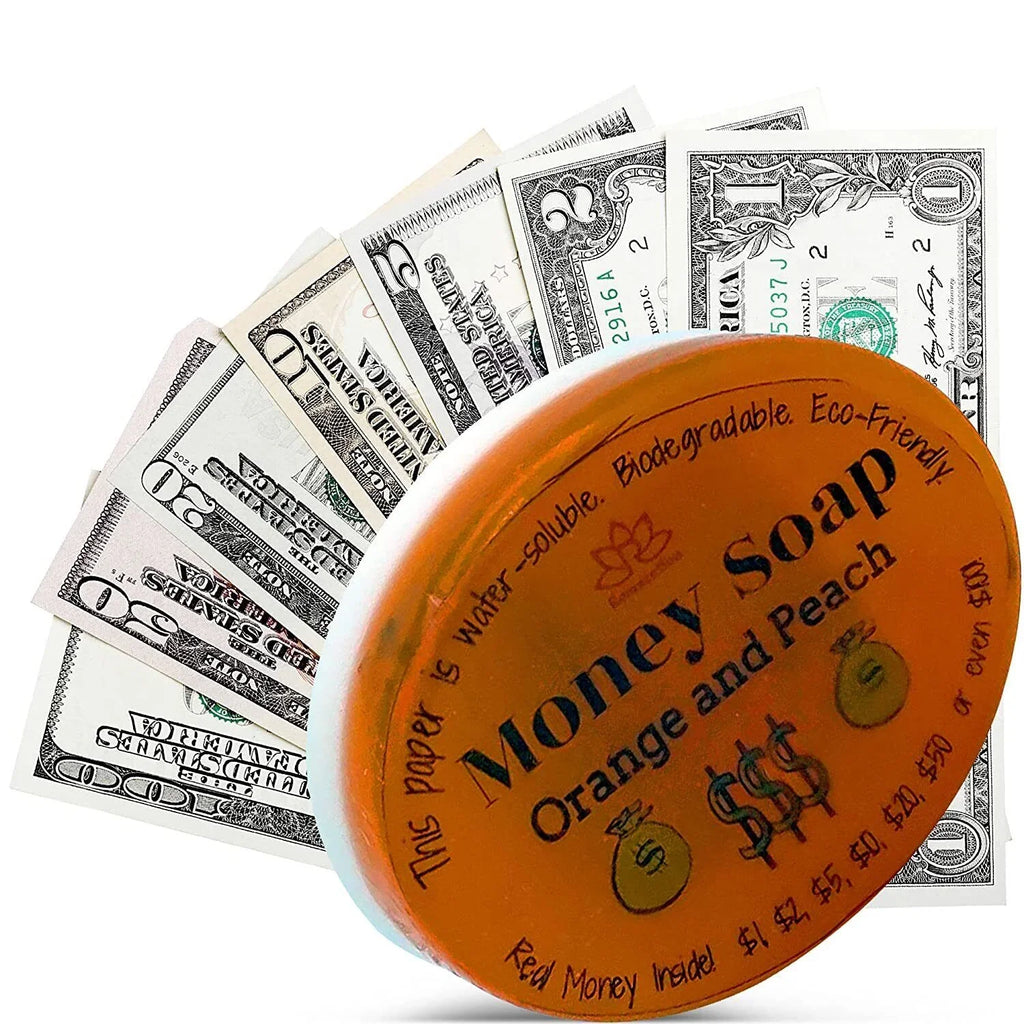 Orange and Peach Glycerin Soap Bar with Real Money Interior