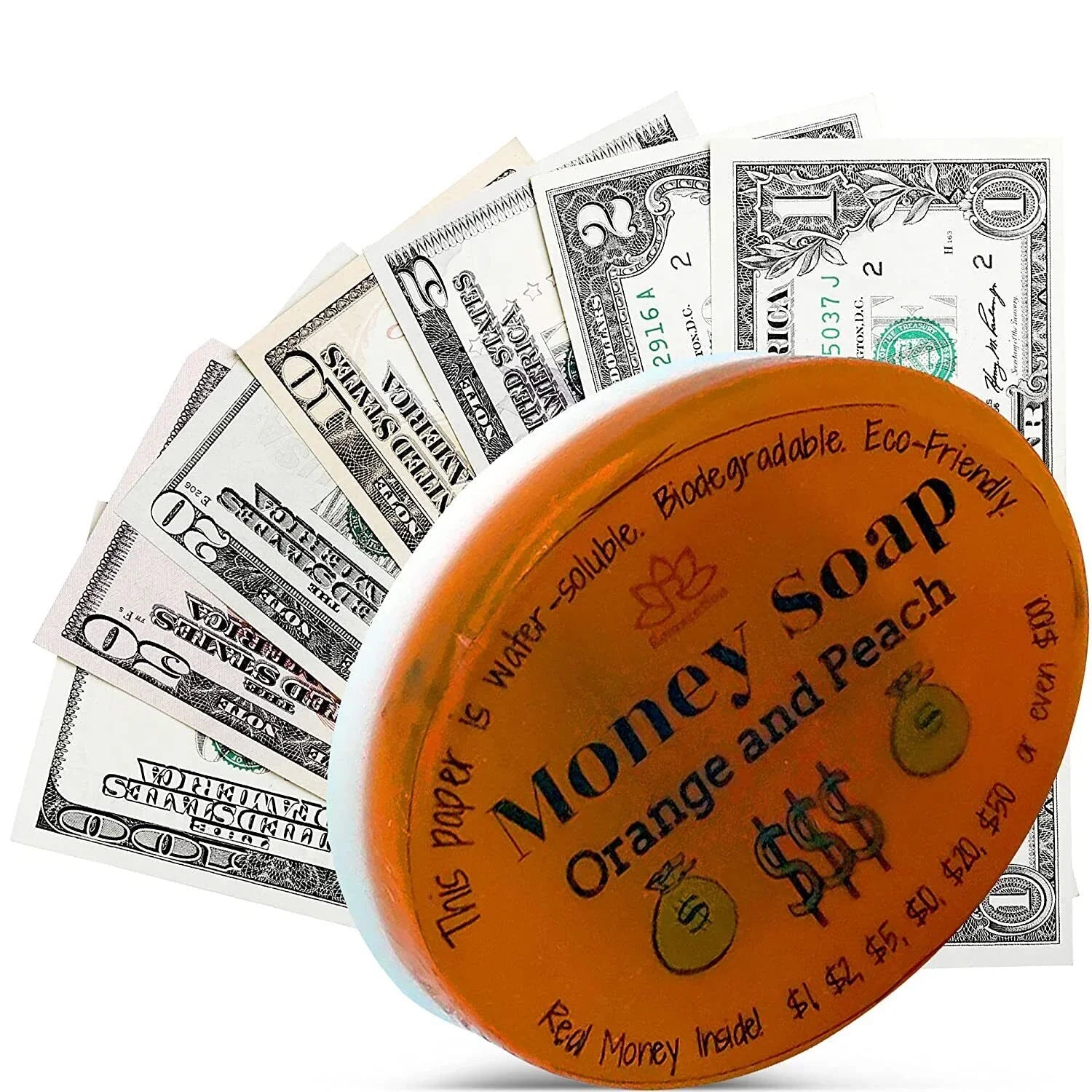 Orange and Peach Glycerin Soap Bar with Real Money Interior