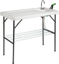VINGLI Upgarded Folding Fish Cleaning Table with Sink, Portable Camping Sink Table with Grid Rack & Sprayer, Fish Fillet Cutting Table with Drainage Hose for Patio Backyard BBQ
