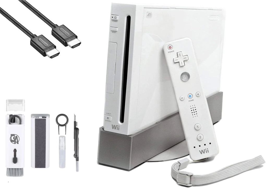 Nintendo Wii White Gaming Console + HDMI Cable Cleaning Kit BOLT AXTION Bundle Like New