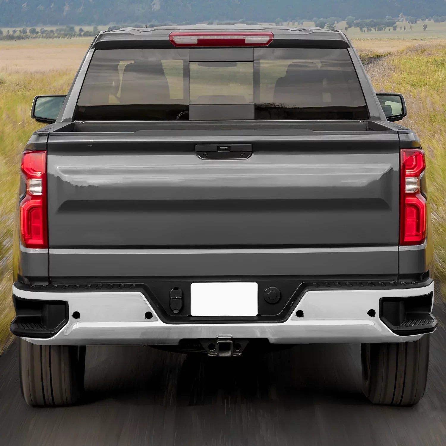 DNA Motoring STEPBUM-10068 For 2019-2023 Silverado Sierra Chrome Rear Step Bumper With Parking Sensor Holes