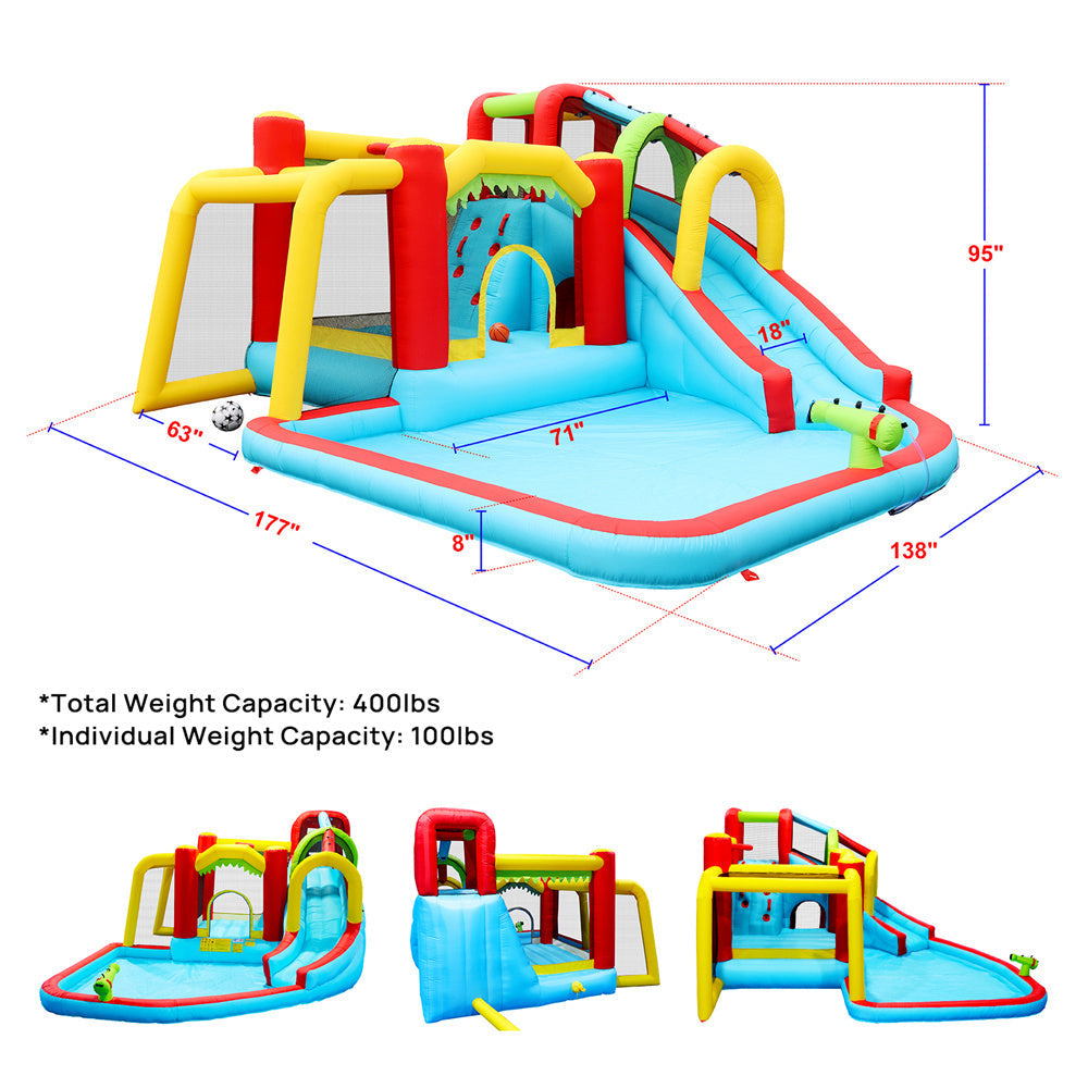 Inflatable Water Slide,7 in 1 Bounce House with Slide,Climbing Wall, Splash Pool, Basketball Rim,Outdoor Backyard Fun Toys for Kid,Blower Included