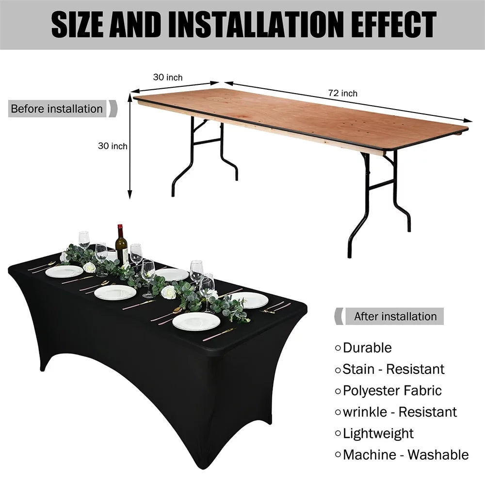 Pesonlook 3 Pcs 6 Ft Stretch Spandex Tablecloth, Rectangular Stretchable Elastic Patio Table Cover, Anti-Wrinkle Tight Fit Washable Table Cover, Cocktail Tablecloth for Wedding, Jet