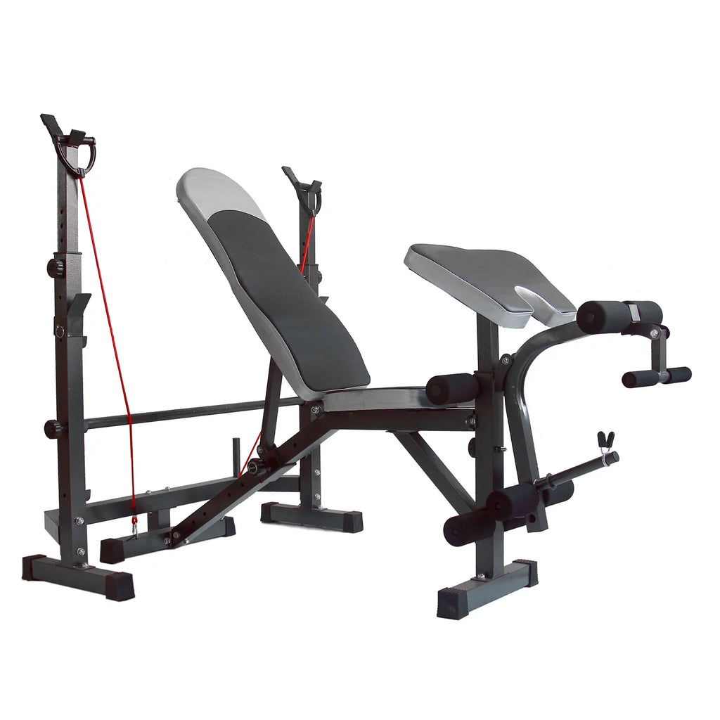 US Stock Body Champ Olympic Mass Bench, Workout Equipment for Home Workouts, Bench Press with Preacher Curl, Leg Developer and Crunch Handle for At Home Workouts