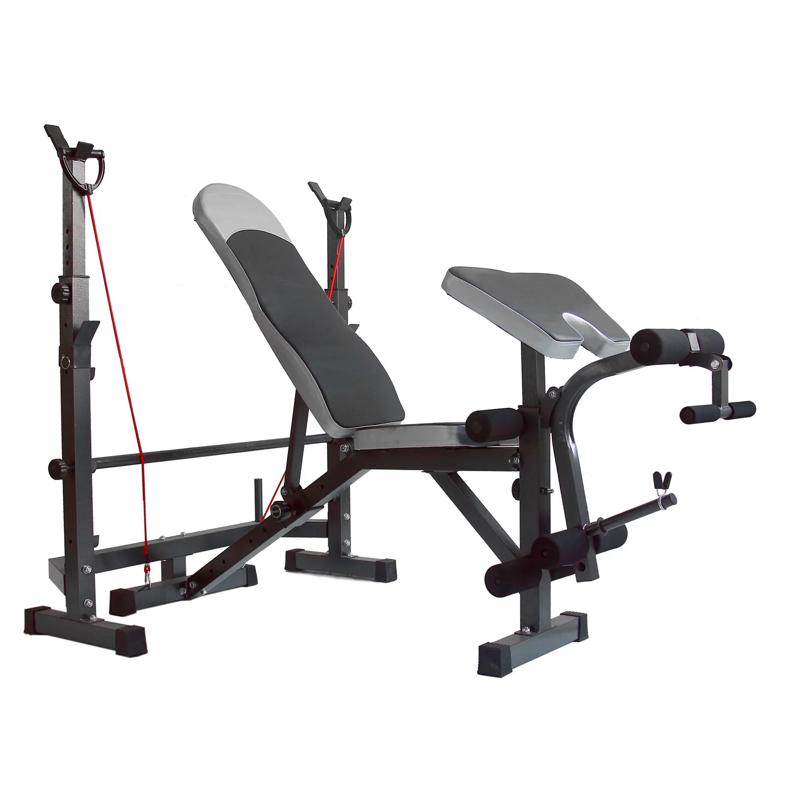 US Stock Body Champ Olympic Mass Bench, Workout Equipment for Home Workouts, Bench Press with Preacher Curl, Leg Developer and Crunch Handle for At Home Workouts
