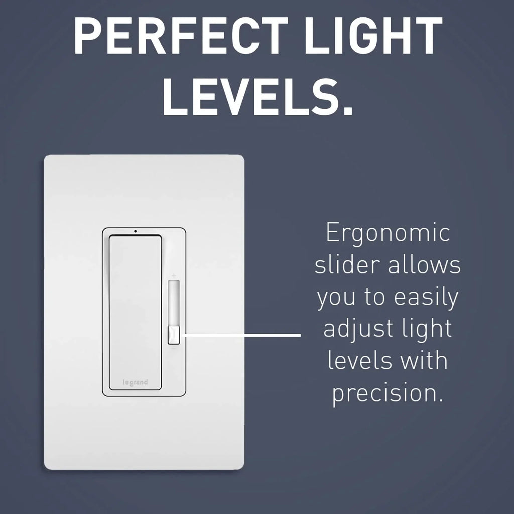 Legrand - Pass & Seymour Radiant Dimmer Light Switch, Single Pole Dimmer Switch and 3 Way Rocker Wall Switch, Interchangeable Tri-Color Faceplates Paddle Dimmer, RHCL453PTCCCV4, 1 Count