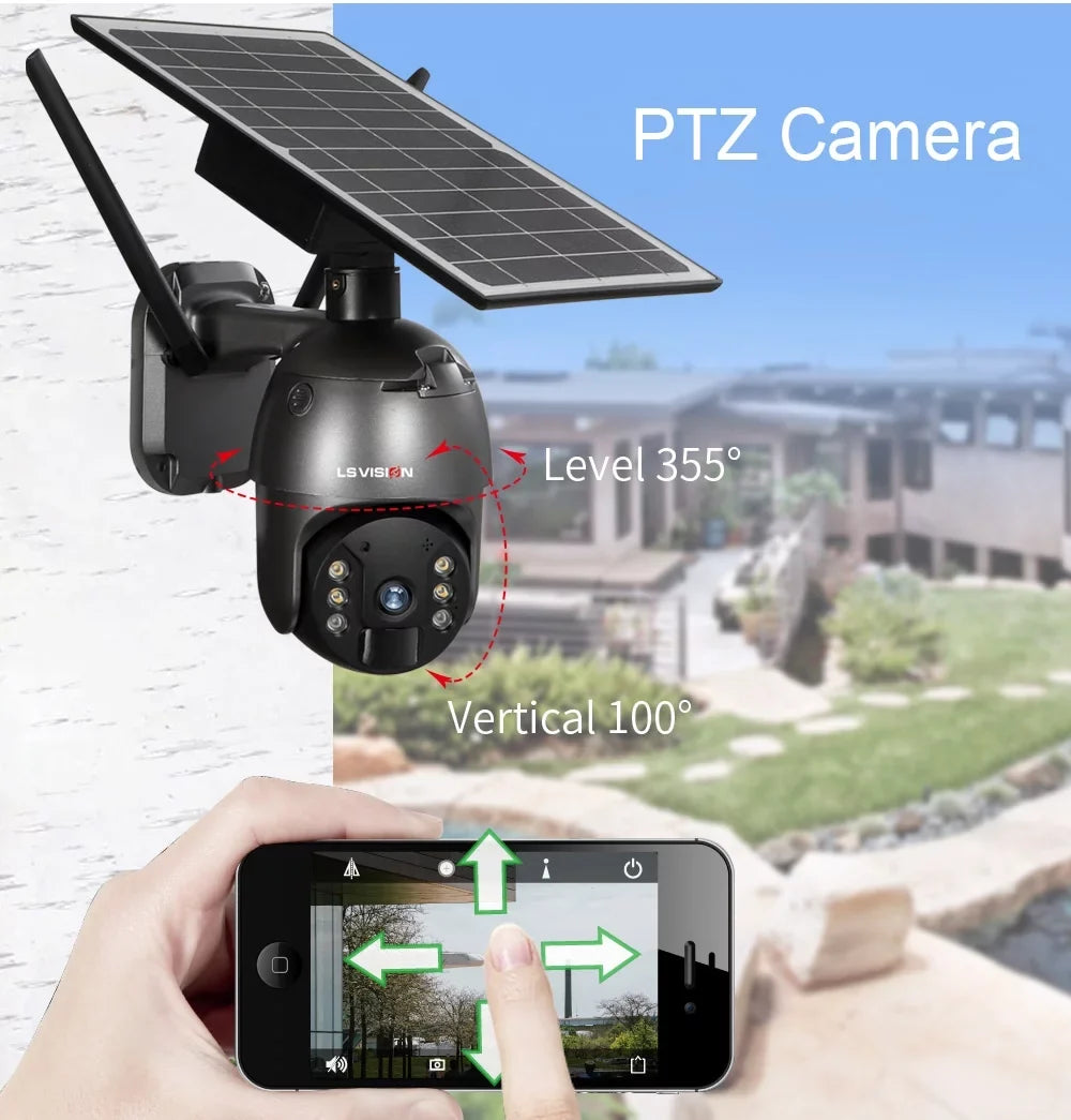 LS VISION 4MP Wifi Wireless Security Camera System Outdoor PTZ Solar Battery Powered Camera
