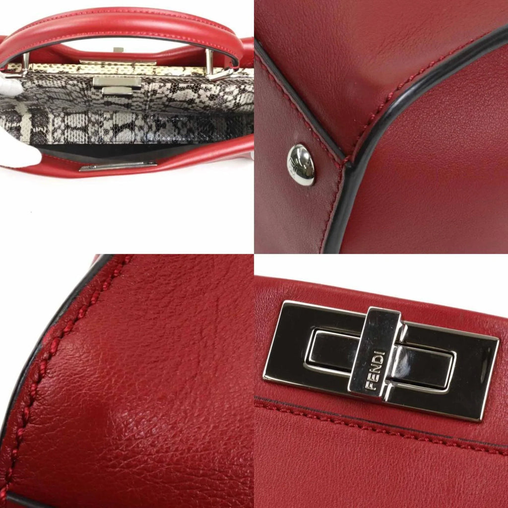 Pre-Owned Fendi FENDI Handbag Shoulder Bag Peekaboo Leather Dark Red Silver Women's (Good)