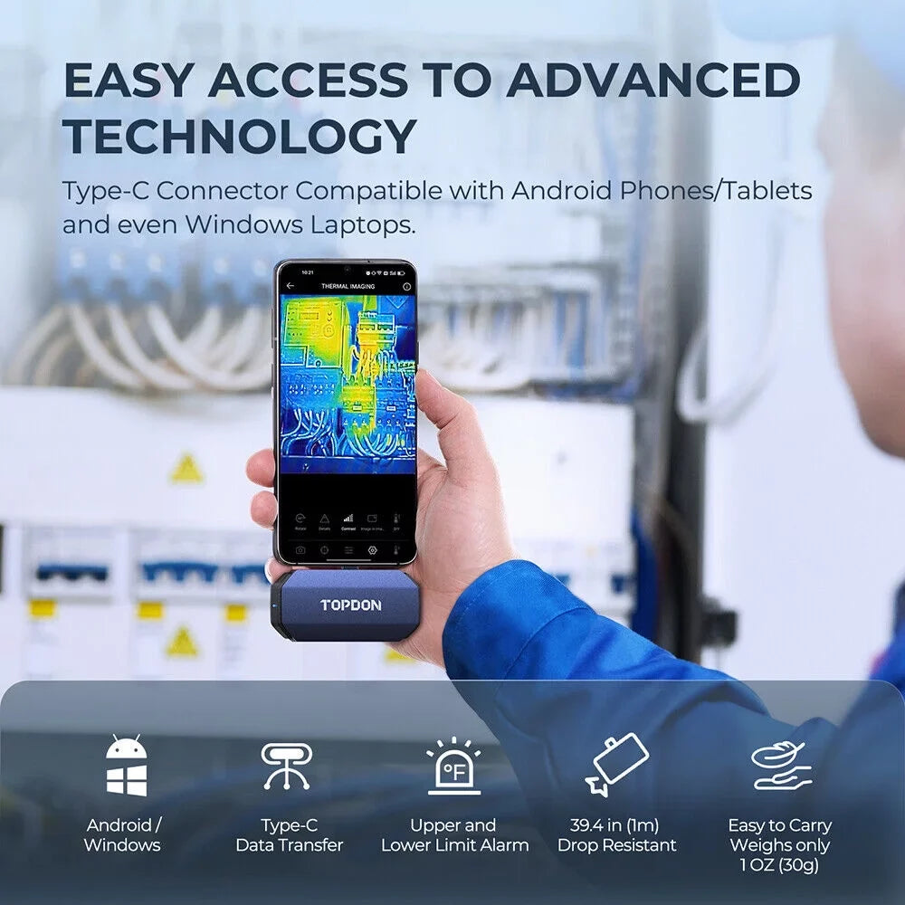 TOPDON TC001 Thermal Imaging Camera, 256x192 IR High Resolution, Optimized Temperature Accuracy for PC, Smartphones & Tablets