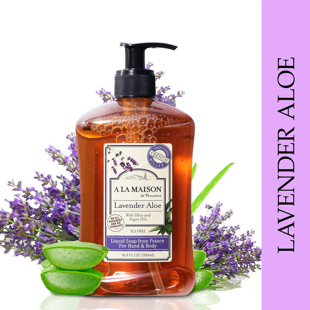 A LA MAISON Lavender Aloe Liquid Hand Soap - Triple French Milled Natural Moisturizing Soap (2 Pack, 16.9 oz Bottle)