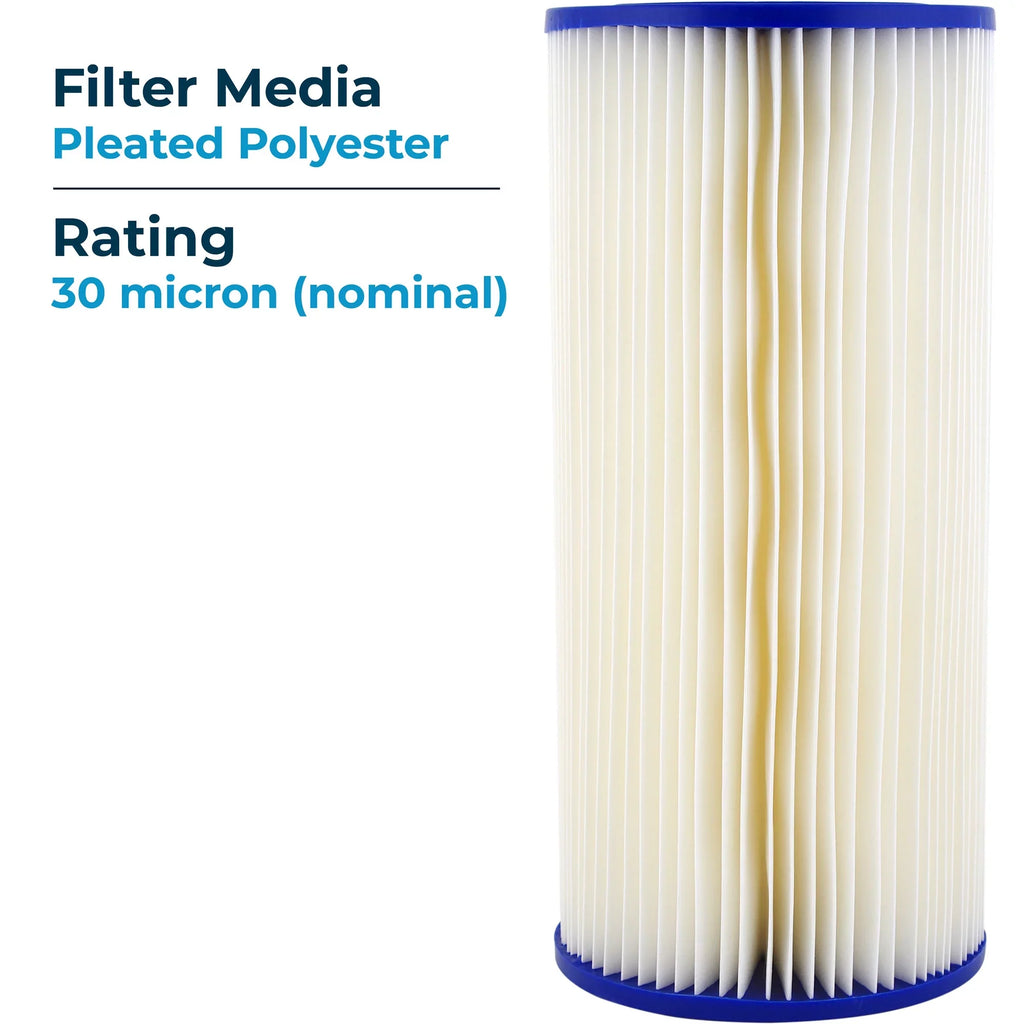 SpiroPure 10 x 4.5" Pleated Polyester Filter Cartridge, 30 Micron (8 Pack)