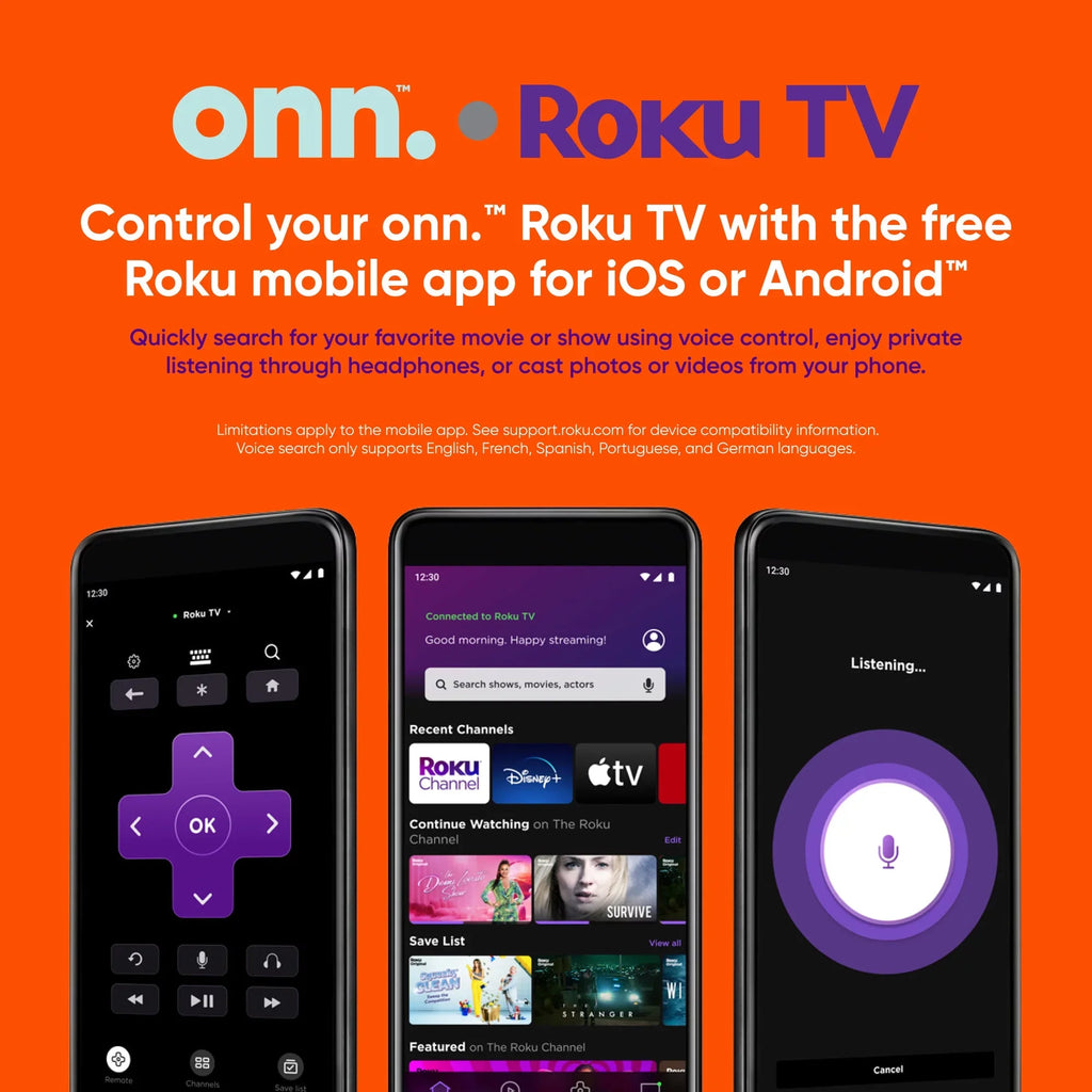onn. 75” QLED 4K UHD (2160p) Roku Smart TV with Dolby Atmos, Dolby Vision, Local Dimming, 120hz Effective Refresh Rate, and HDR (100071709)