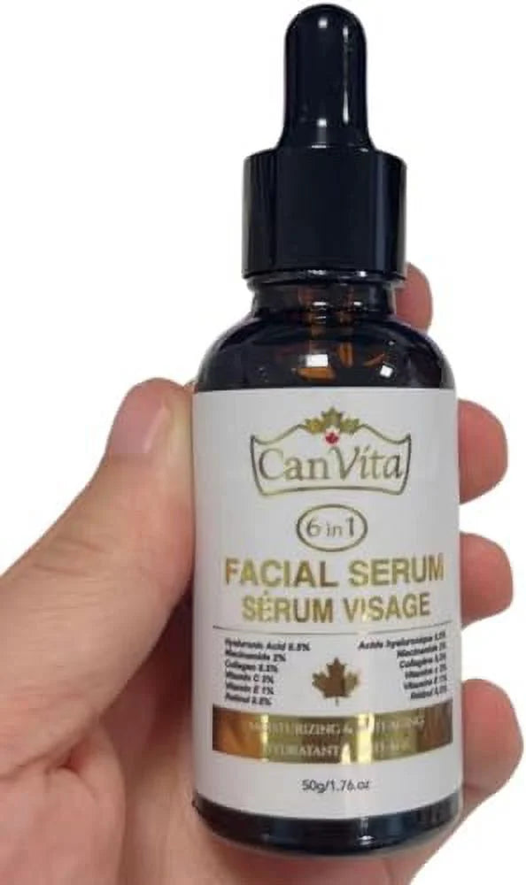 CANVITA Moisturizing 6 in 1 Face Serum with Hyaluronic Acid, Retinol, Niacinamide, Vitamin C and Vitamin E - Serum for Face - Anti Aging Serum, Skin Clearing, Brightening Serum for Dark Spots