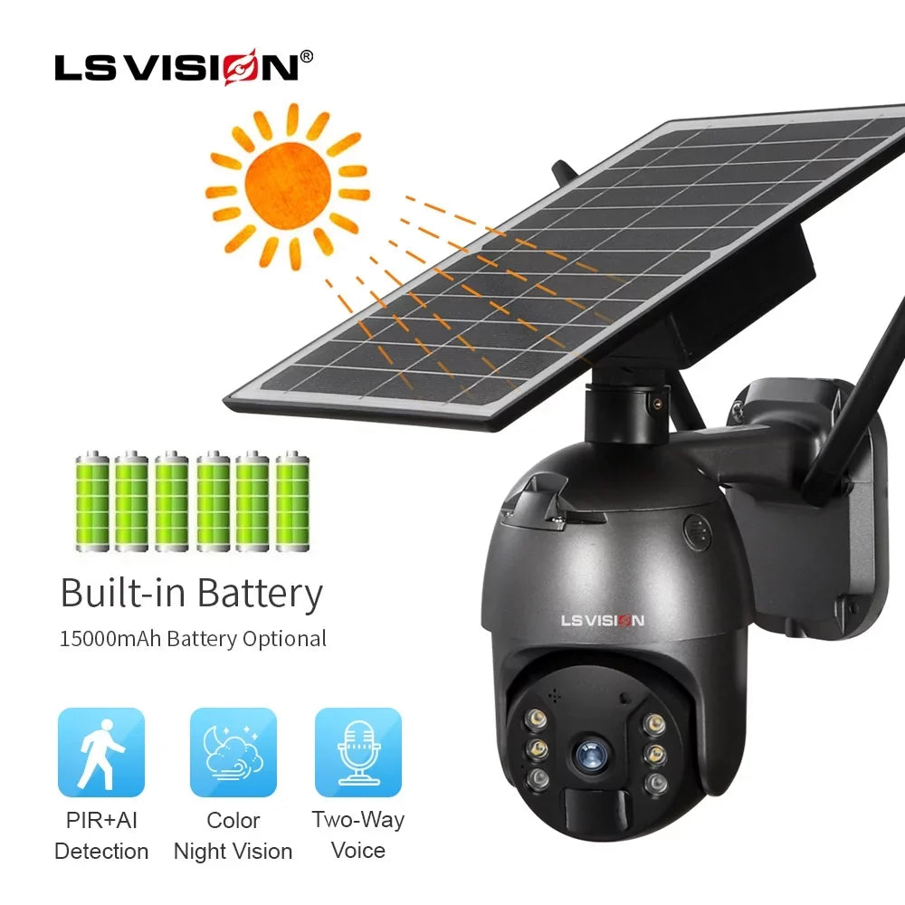 LS VISION 4MP Wifi Wireless Security Camera System Outdoor PTZ Solar Battery Powered Camera