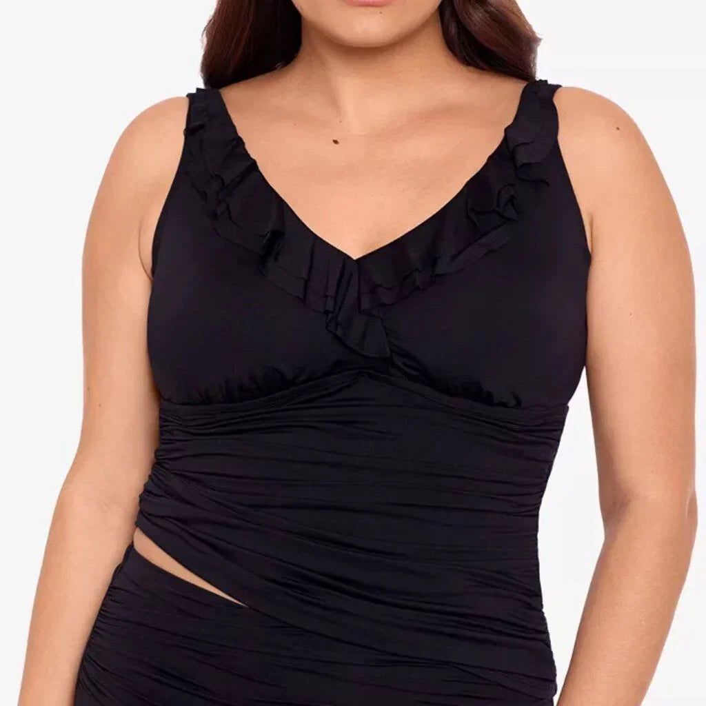 Ralph Lauren Dark Plus Size Tummy-Control Underwire Ruffled Tankini Top, US 20W