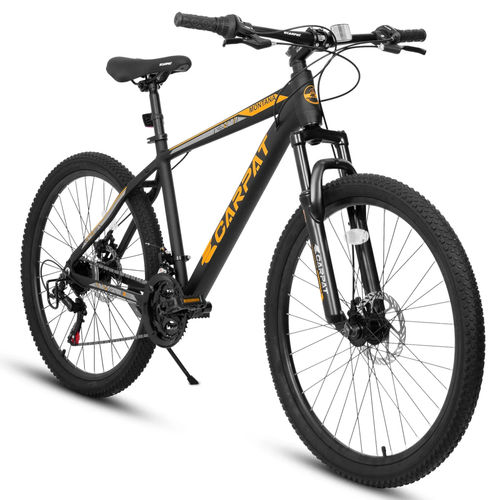 Ecarpat 26 inch mountain bike adult aluminum frame shock absorbing front fork bike 21-speed disc brake, Jet orange.
