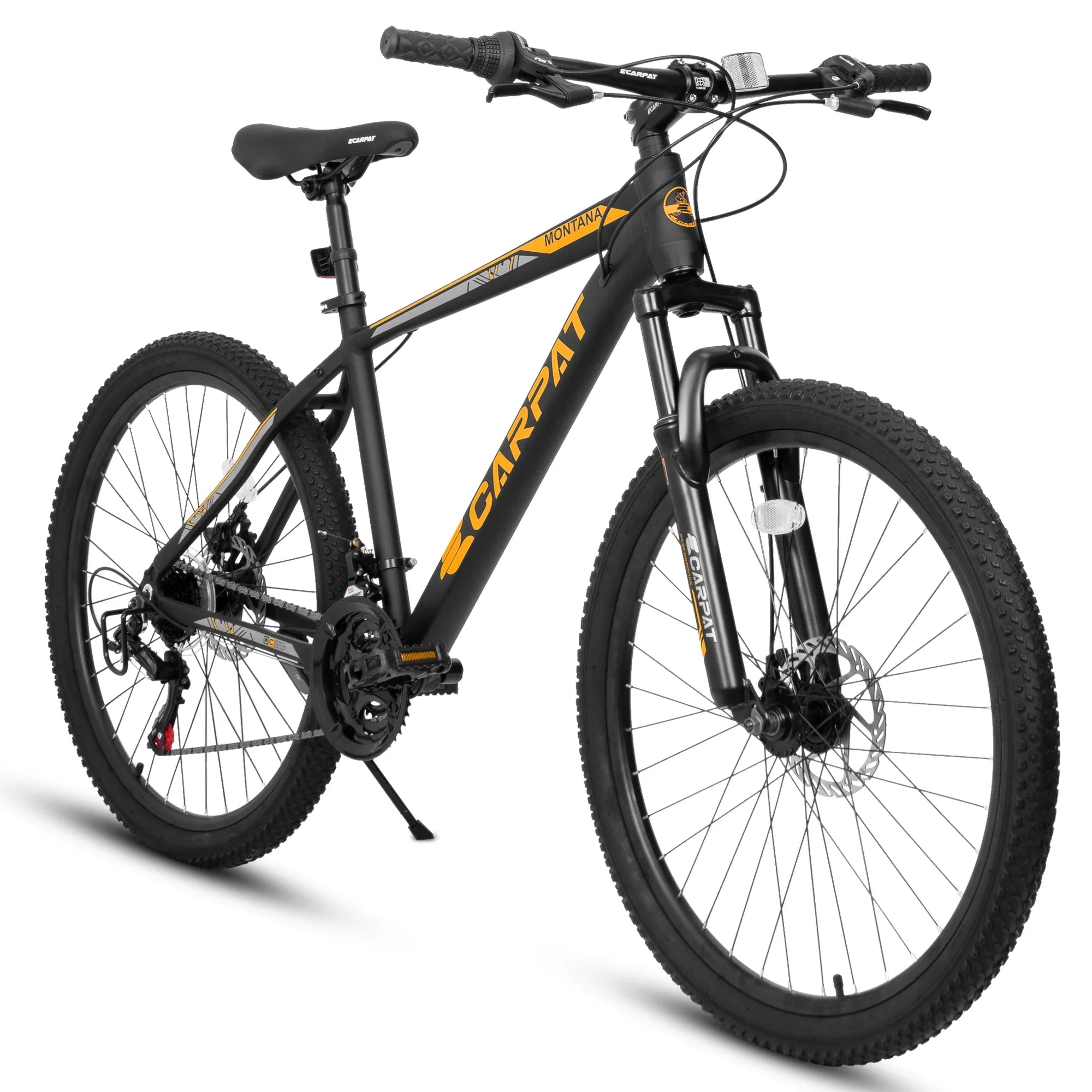 Ecarpat 26 inch mountain bike adult aluminum frame shock absorbing front fork bike 21-speed disc brake, Jet orange.