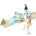 Set of 5 wooden triangle climbing toys indoor for toddler, 1 square and 2 triangle Climber with 2 Ramp for climbing sliding and walking, 5 in 1 toddler play equipment for indoor playground play gym