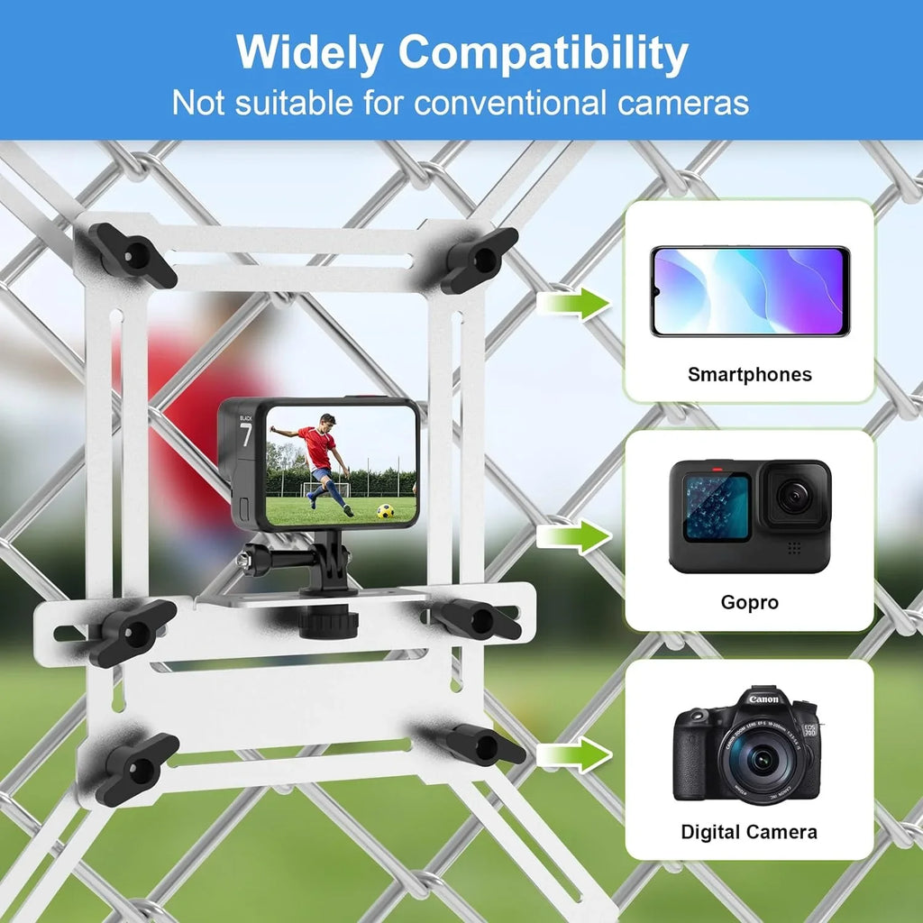 Fence Mount for GoPro, iPhone, Phones, Digital Action Camera, to a Chain Link Fence for Recording Baseball,Softball