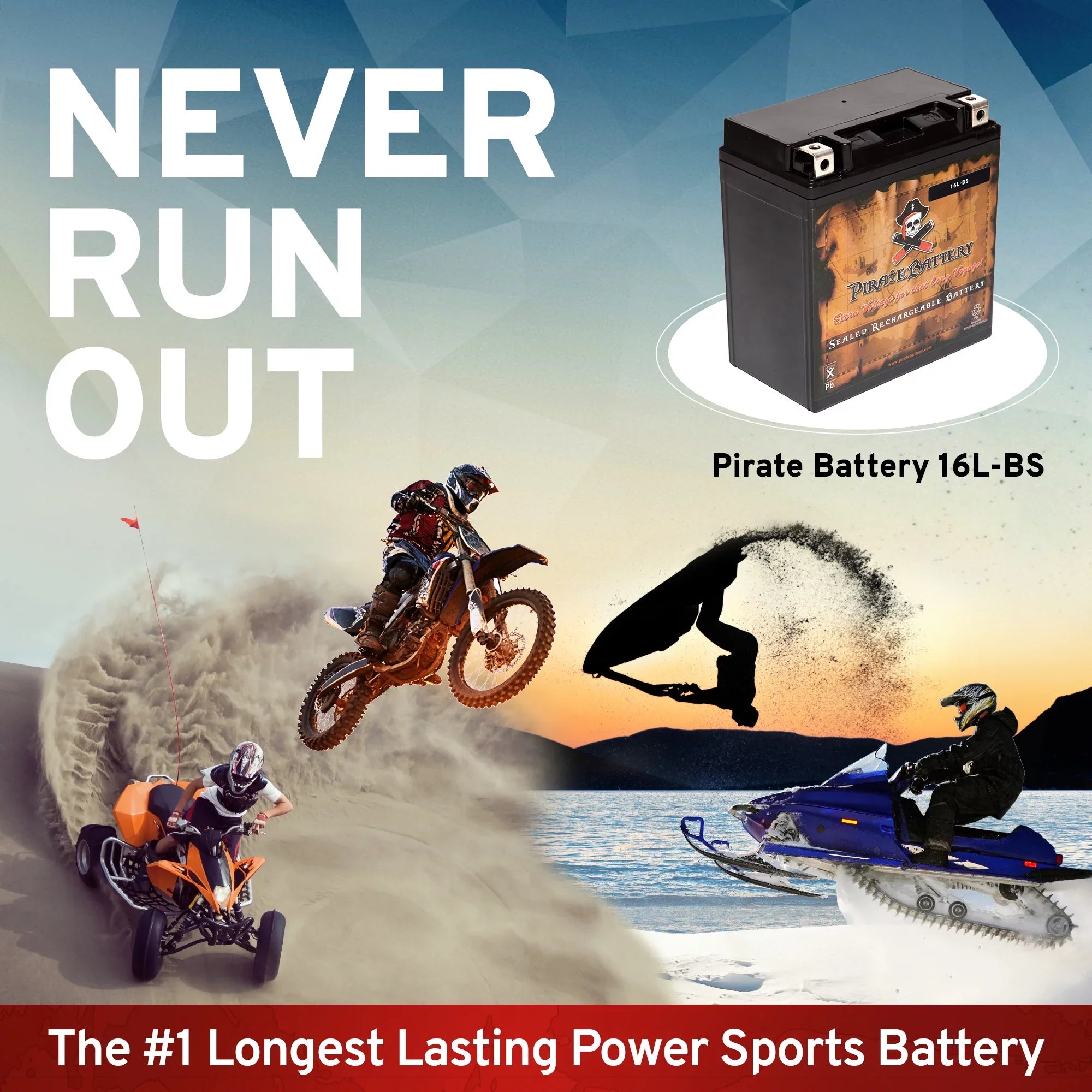 Pirate Battery YTX16L-BS (16L-BS 12 Volt,14 Ah, 230 CCA) Jet Ski Battery for Kawasaki Jf650 Ts 1996