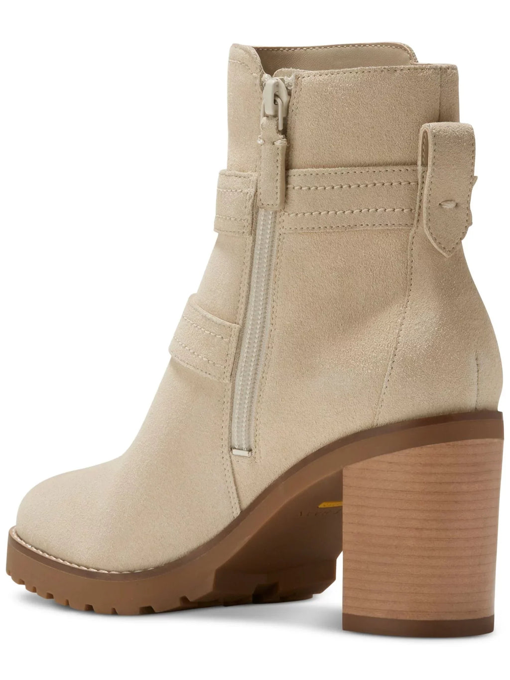 COLE HAAN Womens Beige Zipper Accent Foster Almond Toe Stacked Heel Zip-Up Leather Heeled Boots 5.5 B