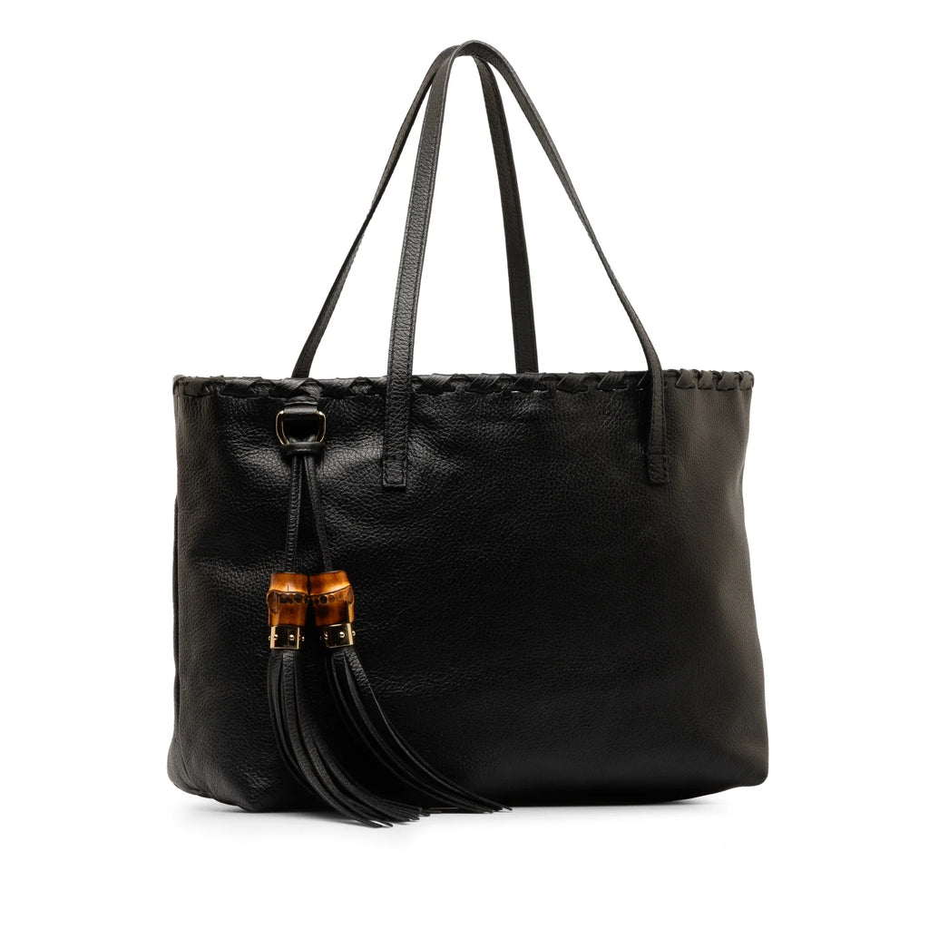 Pre-Owned Authenticated Gucci Bamboo Tassel Tote Calf Leather Jet Tote Bag Unisex (Good)