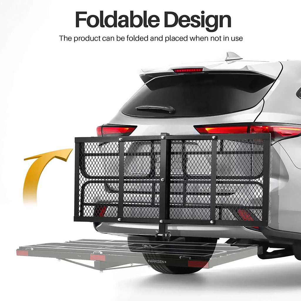 60 x 24 Inch Folding Cargo Rack Carrier with Waterproof Cargo Bag 500 Lbs Heavy Duty Capacity 2 Inch Receiver Luggage Basket Hitch Fold Up for SUV Pickup Camping Traveling