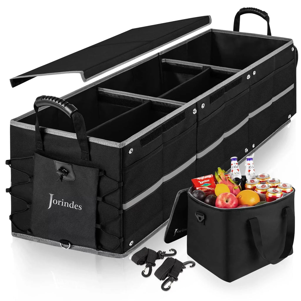 Trunk Organizer for Car with Insulated Leak proof Cooler Bag, Collapsible Waterproof Car Organizer 3 Compartments Suitable for Vehicle Sedan, Suv, Truck,Van