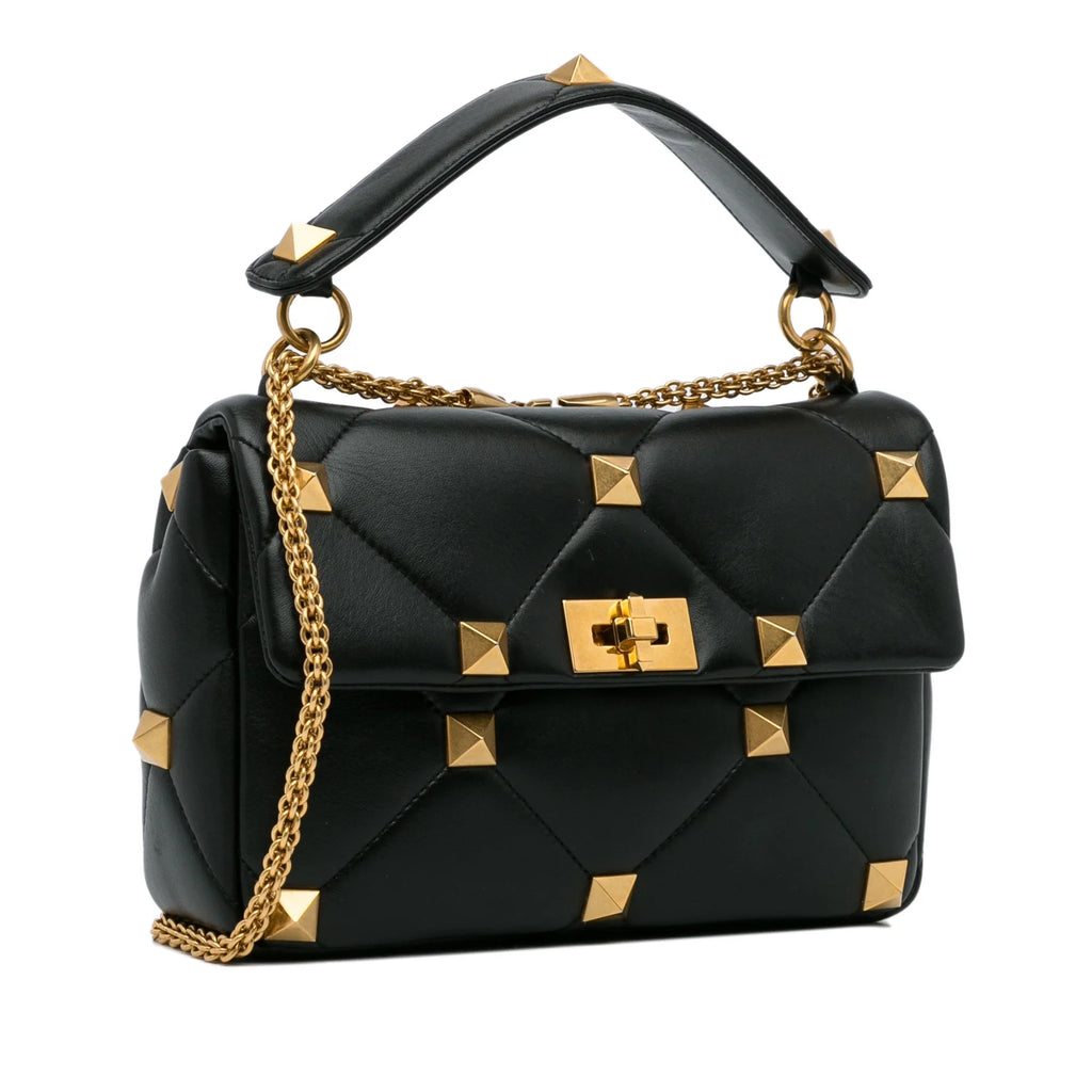 Pre-Owned Authenticated Valentino Medium Roman Stud Satchel Calf Leather Dark Unisex (Good)