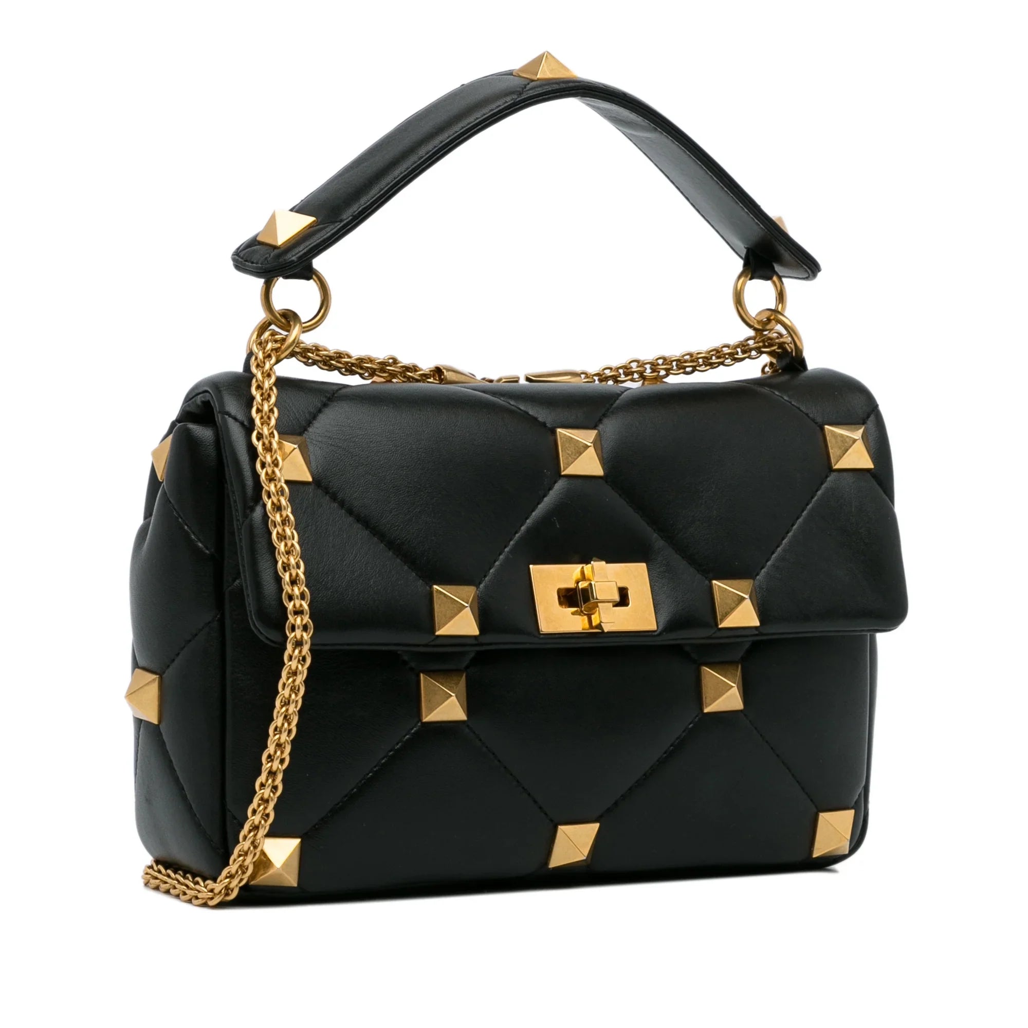 Pre-Owned Authenticated Valentino Medium Roman Stud Satchel Calf Leather Dark Unisex (Good)