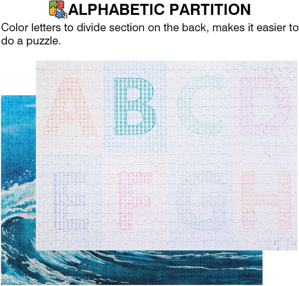 SKYSONIC Sea Waves (5) 1000 Pcs of Irregular Puzzle in a Box, Printed with Colored Letters on Back to Reduce Difficulty, a Happy Time of Cooperation,for Adults and Kids(20.5x14.9In)