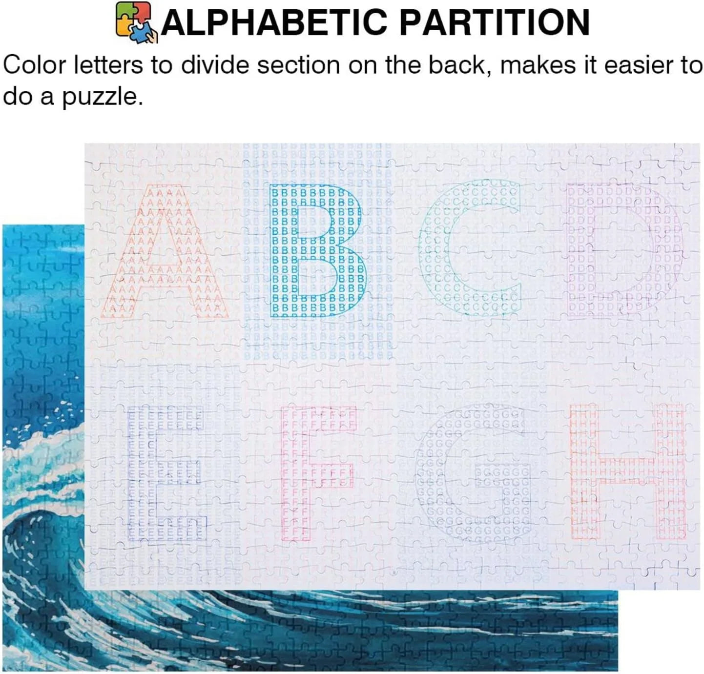 SKYSONIC Sea Waves (5) 1000 Pcs of Irregular Puzzle in a Box, Printed with Colored Letters on Back to Reduce Difficulty, a Happy Time of Cooperation,for Adults and Kids(20.5x14.9In)