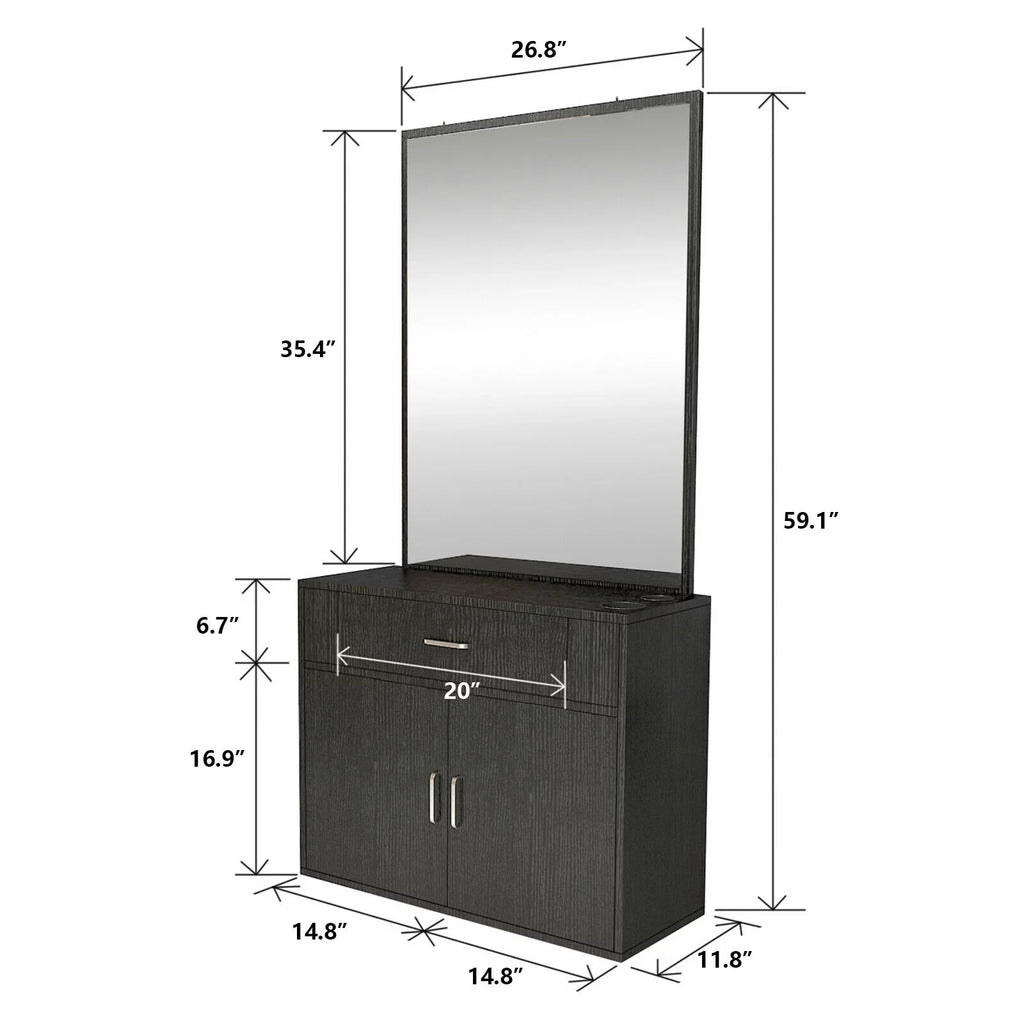 Artist Hand Wall Mount Barber Salon Station Hair Styling Makeup Spa with Mirror, Drawer, 2 Doors Ebony