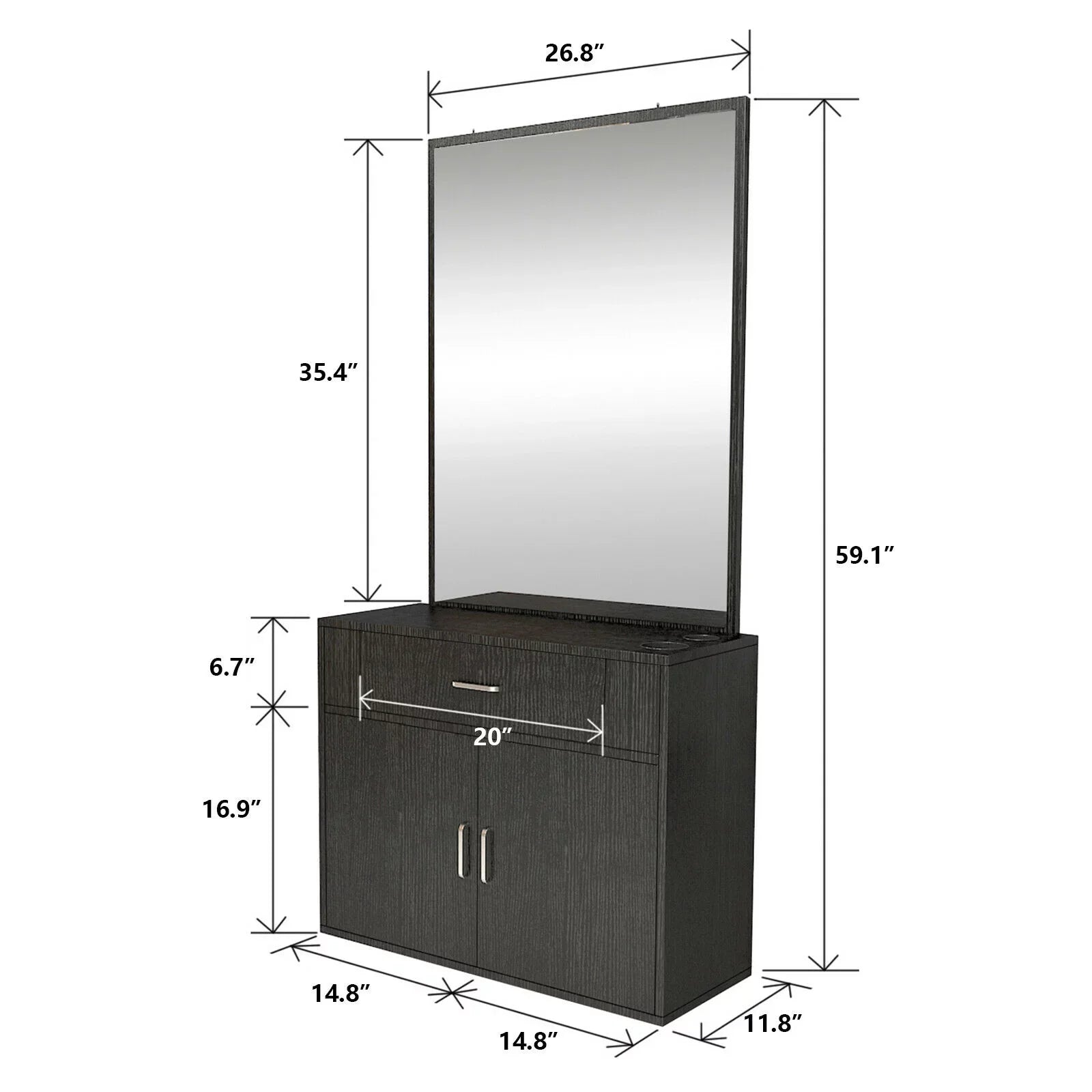 Artist Hand Wall Mount Barber Salon Station Hair Styling Makeup Spa with Mirror, Drawer, 2 Doors Ebony