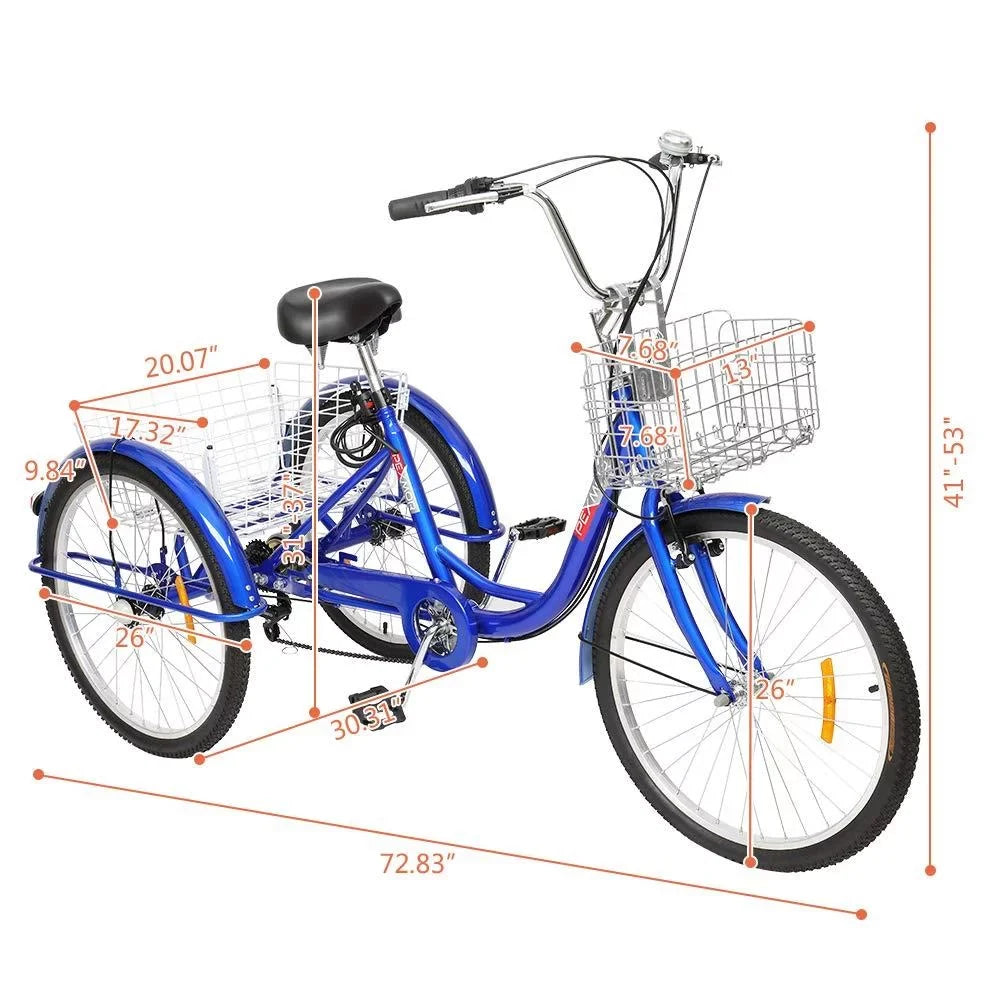 SalonMore Adult Tricycle 26-Inch Wheel Men's Women's Bike, Blue